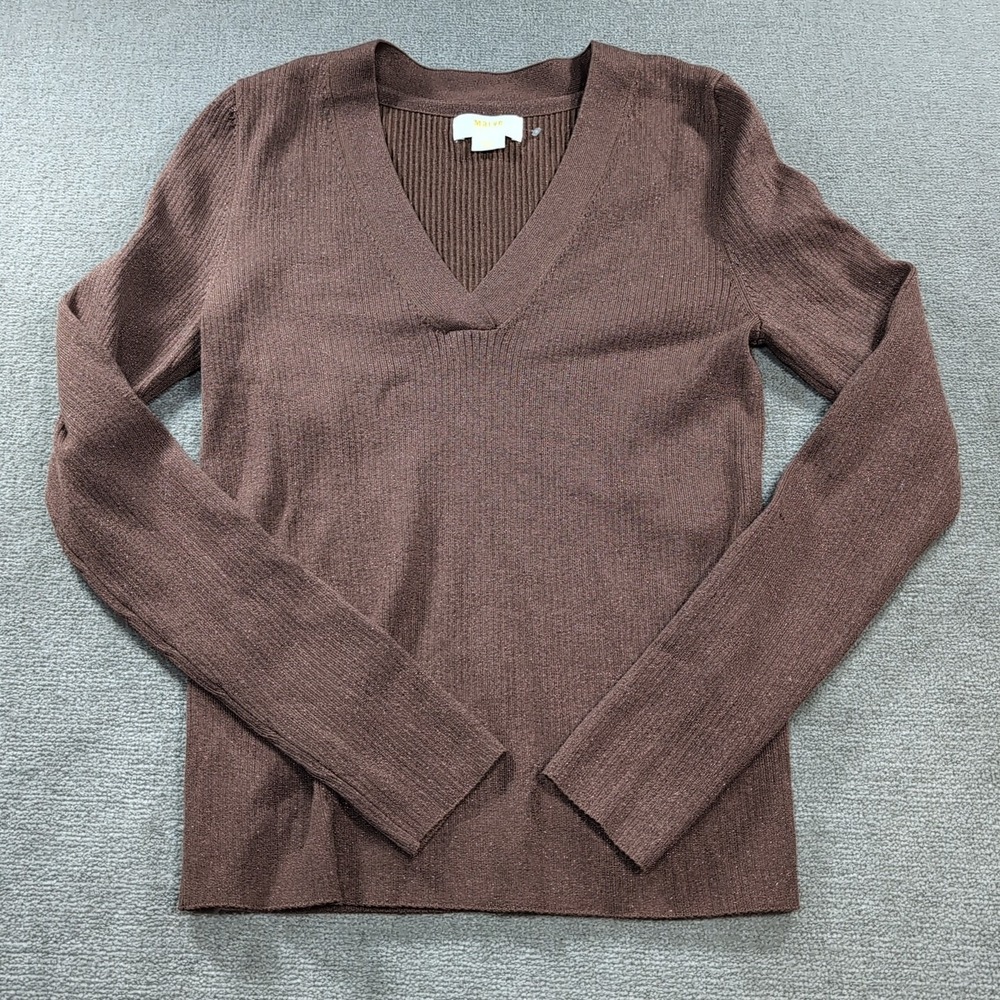 Maeve Anthropologie Thea V Neck Sweater Women's Sz Small Ribbed Knit Long Sleeve
